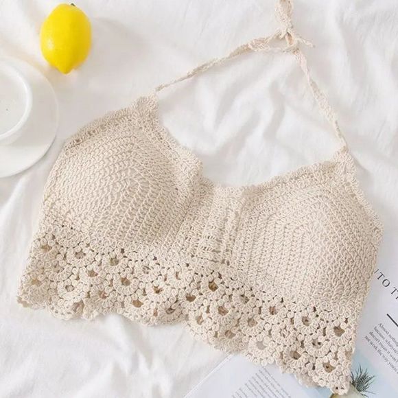 Bohemian Crochet Padded Bra Halter Crop Top - STYLE #2 - Picture 2 of 5
